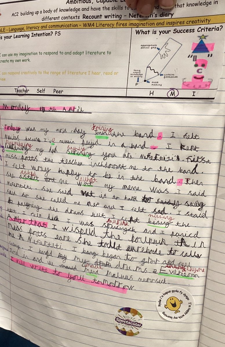 Yr1 have been using their perspective taking #empathy skills to write Nefertiti’s diary entry. They put themselves in her shoes and imagined how she felt when her teacher didn’t call her by her proper name. Look at these fantastic pieces of writing! @AnnemarieAnang @EmpathyLabUK