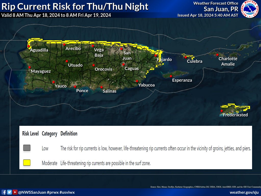 Moderate Risk for the North and East facing Beaches. Riesgo moderado para las playas orientadas al norte y al este. #PRwx #USVIwx