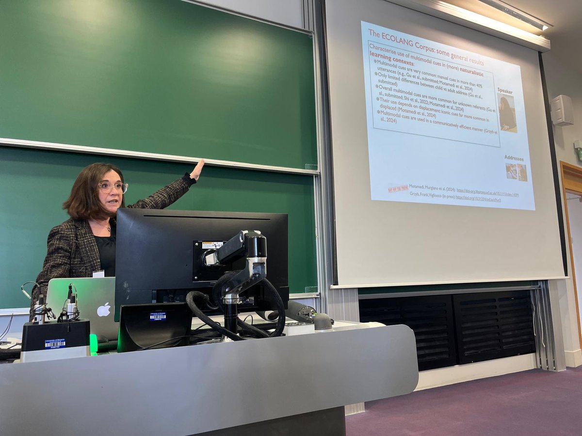 KirstGreen's tweet photo. Our first keynote tale is underway. UCL's @vigliocco_g is presenting insights from the ECOLANG corpus on 'Learning from others in childhood and adulthood: the role of multimodal input'. Looking forward to the publication of this Corpus soon! #comein2024 https://t.co/nNuwqbFrkE