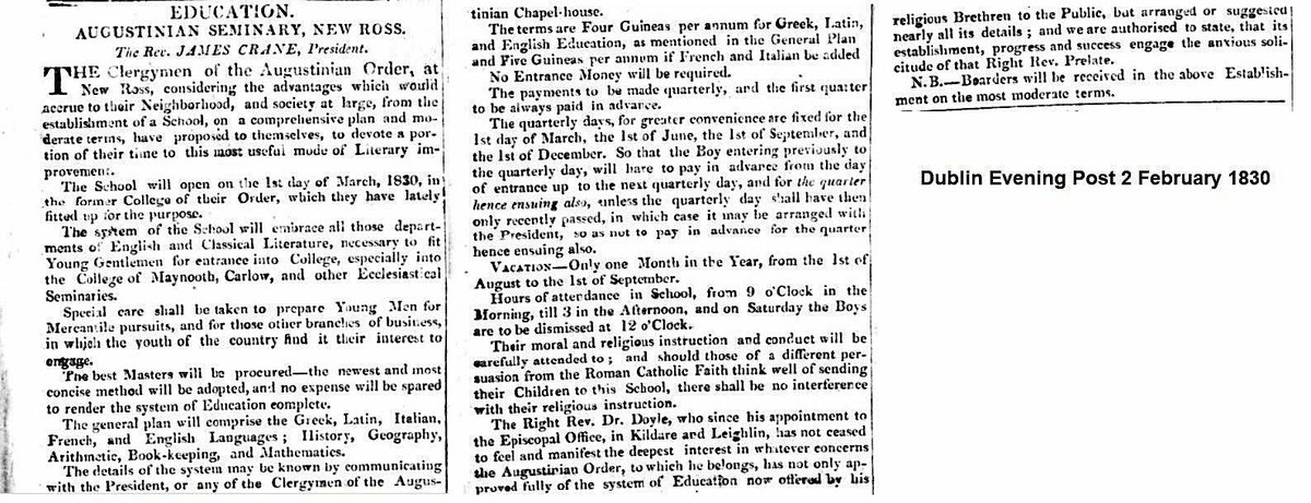 NEW SCHOOL FOR NEW ROSS The 1830’s saw a positive mood change in the commercial & social life of the town of New Ross Contributing to this was the announcement of a new school by the Augustinian Order in their recently acquired premises on College Road #history #heritage