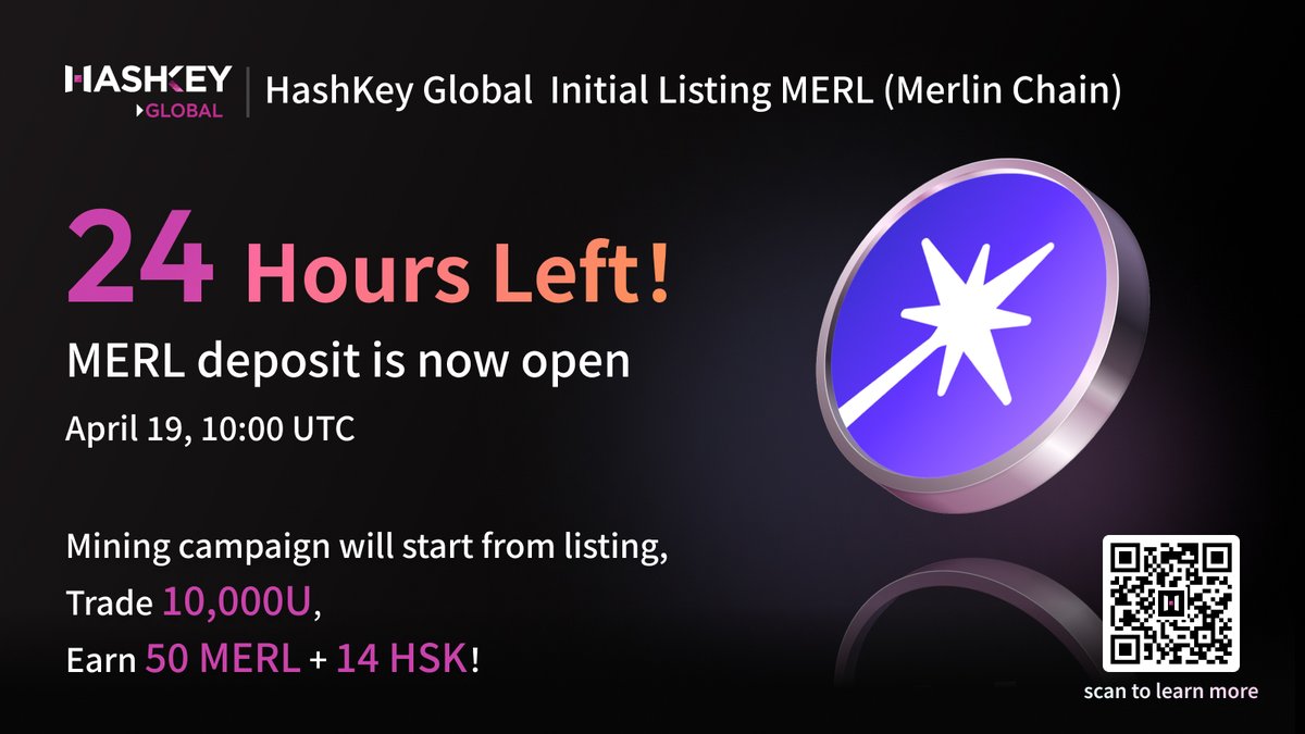 $MERL deposit is now open! Trade 10000U, Earn 50MERL + 14HSK! Learn more: bit.ly/4d3ohPl #hashkey #MerlinLayer2 #tradetoearn
