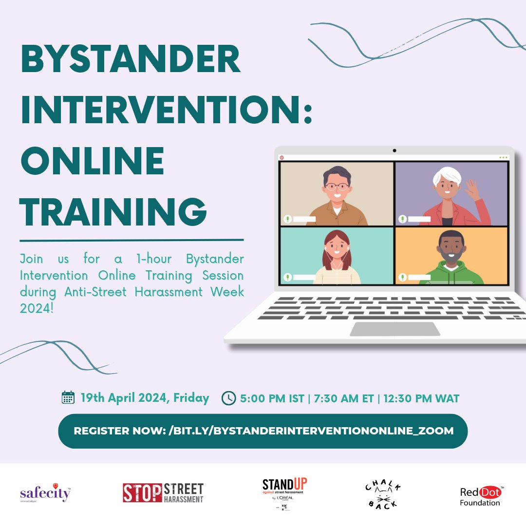 TheSafecityApp's tweet photo. 📢 Happening tomorrow!
Join us for a powerful 1-hour online training session on "Bystander Intervention" as part of the Anti-Street Harassment Week 2024!
🗓️ April 19th, 2024
⏰ 5:00 PM IST | 7:30 AM ET
Register now: https://t.co/WUu6en9eXm
#AntiSHWeek2024 #StopStreetHarassment https://t.co/Z3e6KGD7Q1