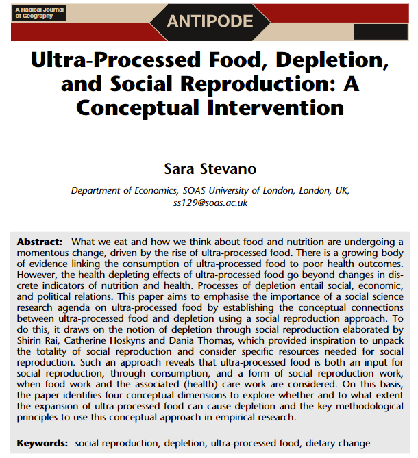 ✨New paper on ultra-processed food (UPF), depletion & social reproduction making a case for a social science research agenda on UPF to achieve a better understanding of food system transformation, depleting processes and social reproduction. Open access: onlinelibrary.wiley.com/doi/full/10.11…