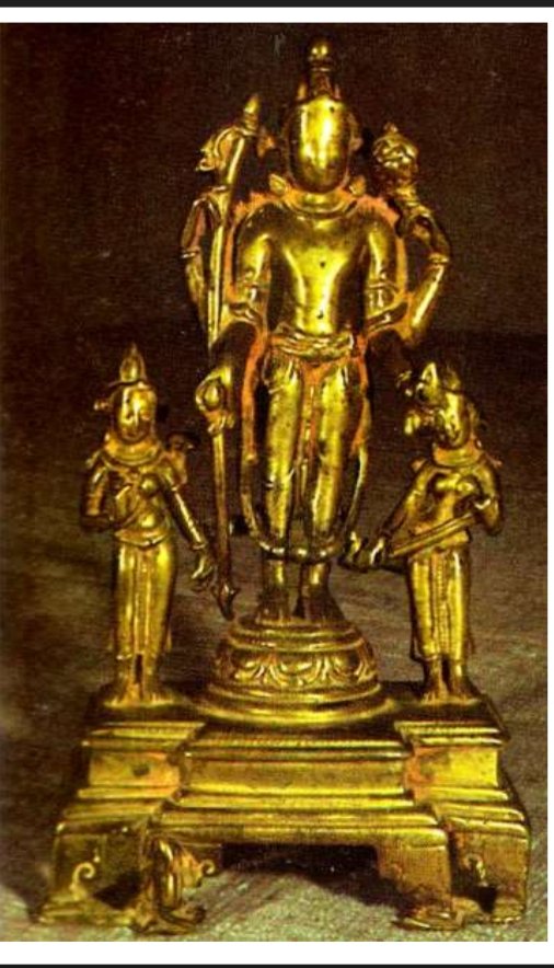 An extremely rare but damaged bronze of Vishnu flanked by Sri and Sarasvati . It's very important to us since it also has an inscription of Pratihara king Mahipala deva. 
The exact findspot is not clear , it was either from Agroha, haryana or kangra , Himachal