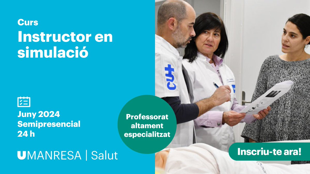 UManresa (@umanresa) on Twitter photo SIMULACIÓ | Convoquem una nova edició del Curs d'Instructor en simulació
👤 Modalitat: semipresencial
⏳ Durada: 24 h
🗓️ Inici: 20 de juny de 2024
umanresa.cat/ca/estudis/cur…
#simulacio
<a href="/campsAida1/">Aida Camps</a>
#CISARC #formaciosimulacio #simulacio SIMULACIÓ | Convoquem una nova edició del Curs d'Instructor en simulació
👤 Modalitat: semipresencial
⏳ Durada: 24 h
🗓️ Inici: 20 de juny de 2024
umanresa.cat/ca/estudis/cur…
#simulacio
<a href="/campsAida1/">Aida Camps</a>
#CISARC #formaciosimulacio #simulacio