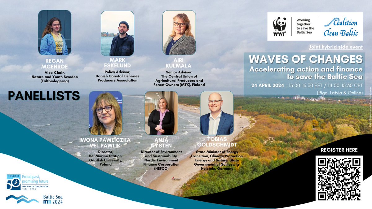⏰Have you already registered? 👉bit.ly/CCBWWFsideevent

Focus of our panel discussion on the HELCOM #BSAP implementation in the #BalticSea:
✔️Local action & cross-border cooperation
✔️Investments & funds
✔️Fishing & agriculture
✔️Reduction of land & sea pressures

#HOLAS3