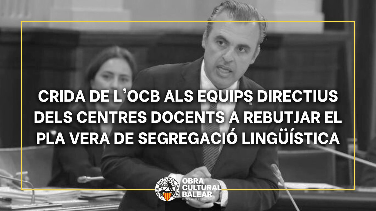 🟢L’OCB ha fet arribar una carta i un argumentari als equips directius de tots els centres docents de Mallorca per demanar-los que no s’acullin al Pla pilot voluntari de la Conselleria d’Educació.