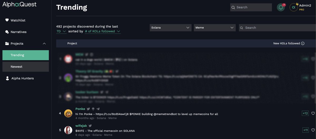 Discovering 🔥492 meme projects on Solana🔥 in just one week $MEW $THOG $TOOKER $PONKE $WIFE Explore here: app.alphaquest.io/projects/trend…