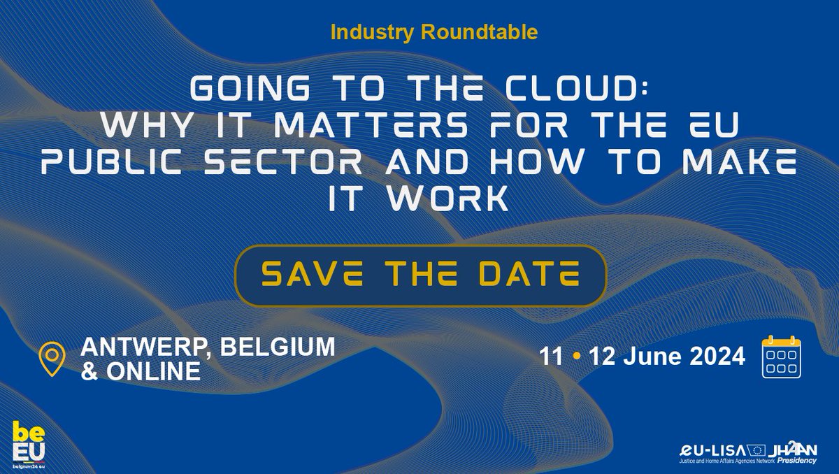 🗓️ Save the date! 🚀 Join us at the eu-LISA Industry Roundtable on #CloudTechnologies in Antwerp 🇧🇪 on 11-12 June 2024! Registration will open soon, stay tuned for updates. ☁️🌐 #CloudTech #EU #PublicSector #Innovation #StrongerTogether for #ASaferEurope #JHAAN2024