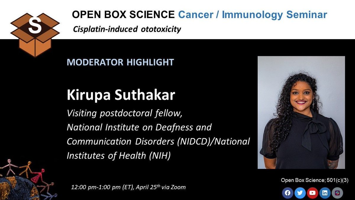 OBS Seminar Immunology / Cancer 📆 Th, April 25, 12 pm ET 🎙️ Cathy Sung, PhD ✍️ us02web.zoom.us/meeting/regist… Moderator: Kirupa Suthakar @NIH #openscience