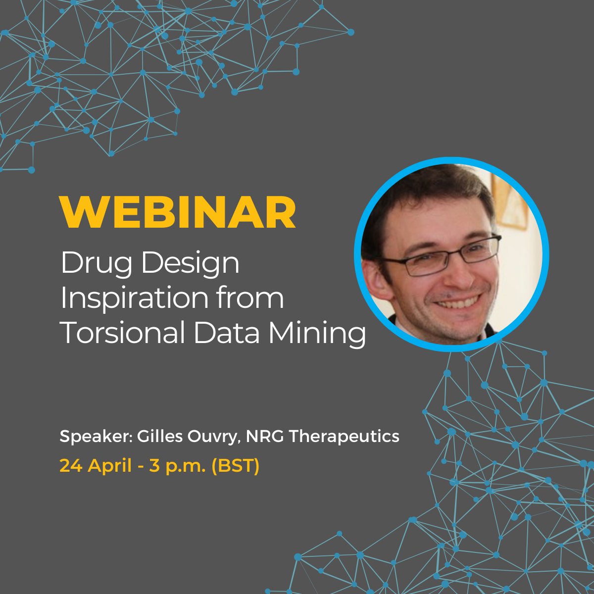 Wednesday next week!

Join this webinar with Gilles Ouvry of <a href="/NrgTherapeutics/">NRGTherapeutics</a> to find out how the Cambridge Structural Database (CSD) can be used to inspire #drugdesign.

📅Wed, 24th April at 3 p.m. (BST)

Register: ccdc-info.com/3PNIYF4

#Cheminformaticians #DrugDiscovery