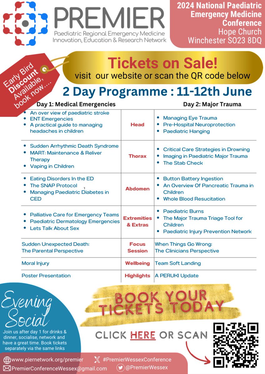 🚨🚨Less than 2 weeks left of early bird sales for our PEM conference! 🚨 🚨 June 11th and 12th 2024 😎 amazing programme #paediatricemergencymedicine #premierconference #PEM eventbrite.co.uk/e/premier-conf…