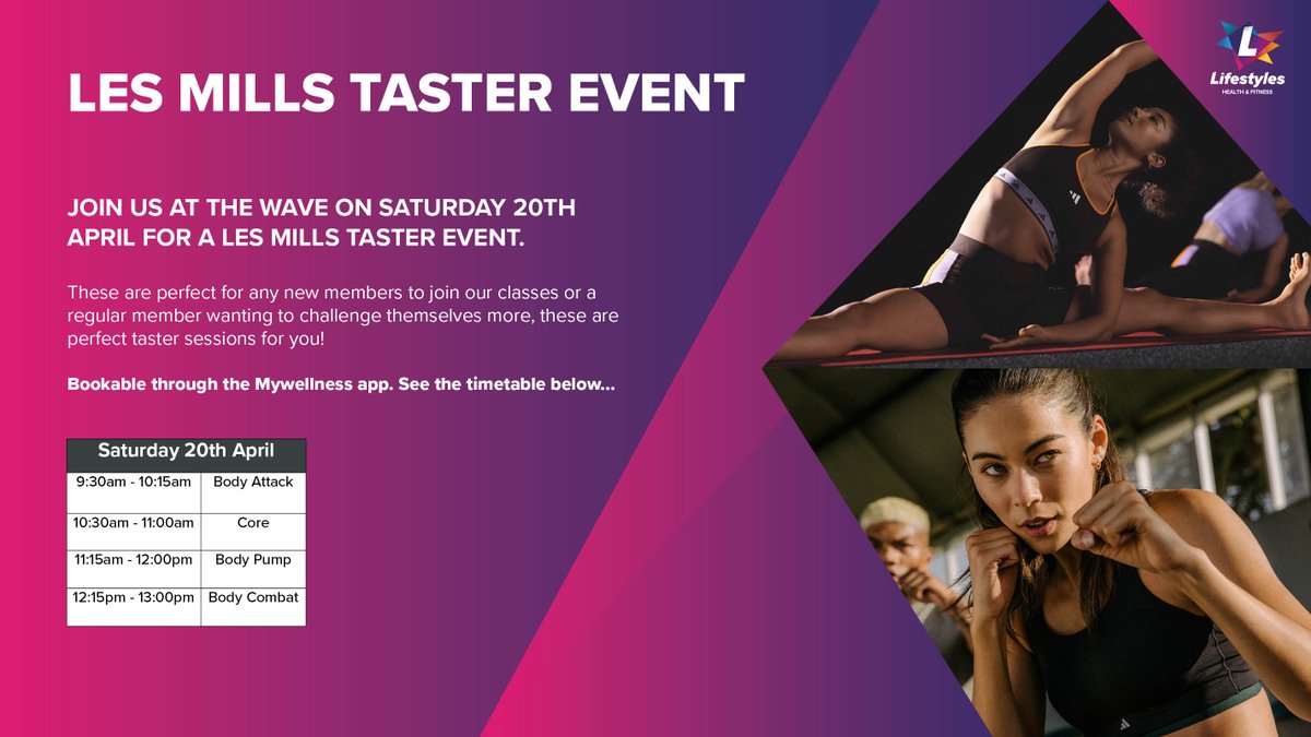 🗓️ Join us this Saturday for our Les Mills Taster Event! 🔥🔥 🏋️ These sessions are perfect for any members wanting to challenge themselves, or, try something new! 🤩 With a variety of diverse classes on display, including Body Attack, Core, Body Pump & Body Combat!! 🥊