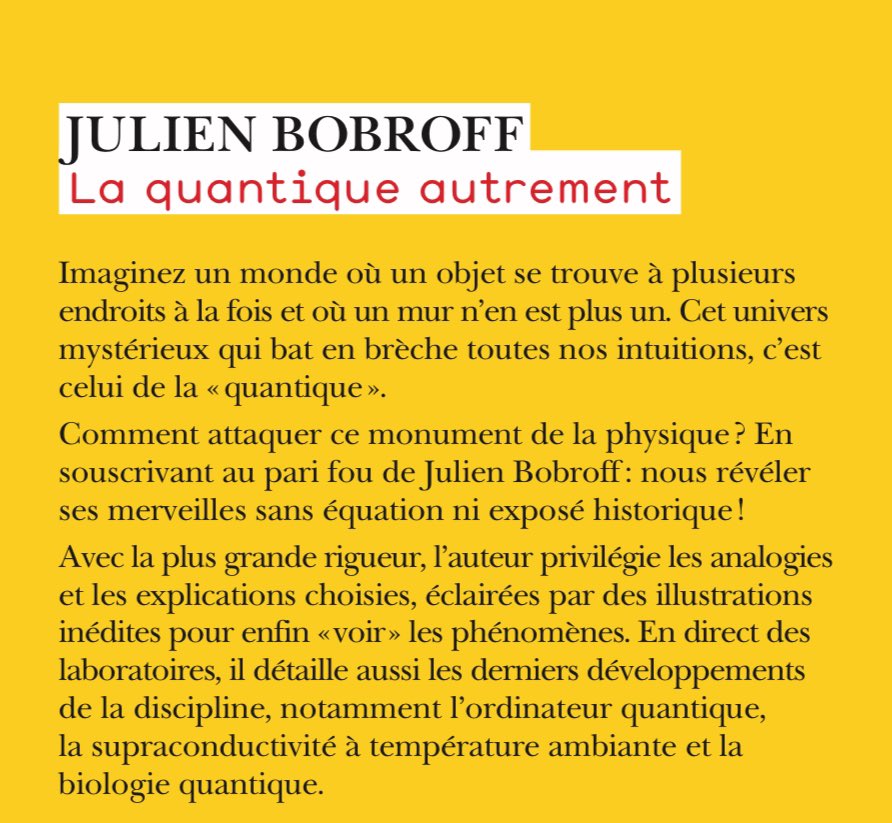 Mon bouquin 'La quantique autrement' sort en poche à 9€ aujourd'hui. L'occasion de découvrir ce domaine tout en douceur... @Ed_Flammarion