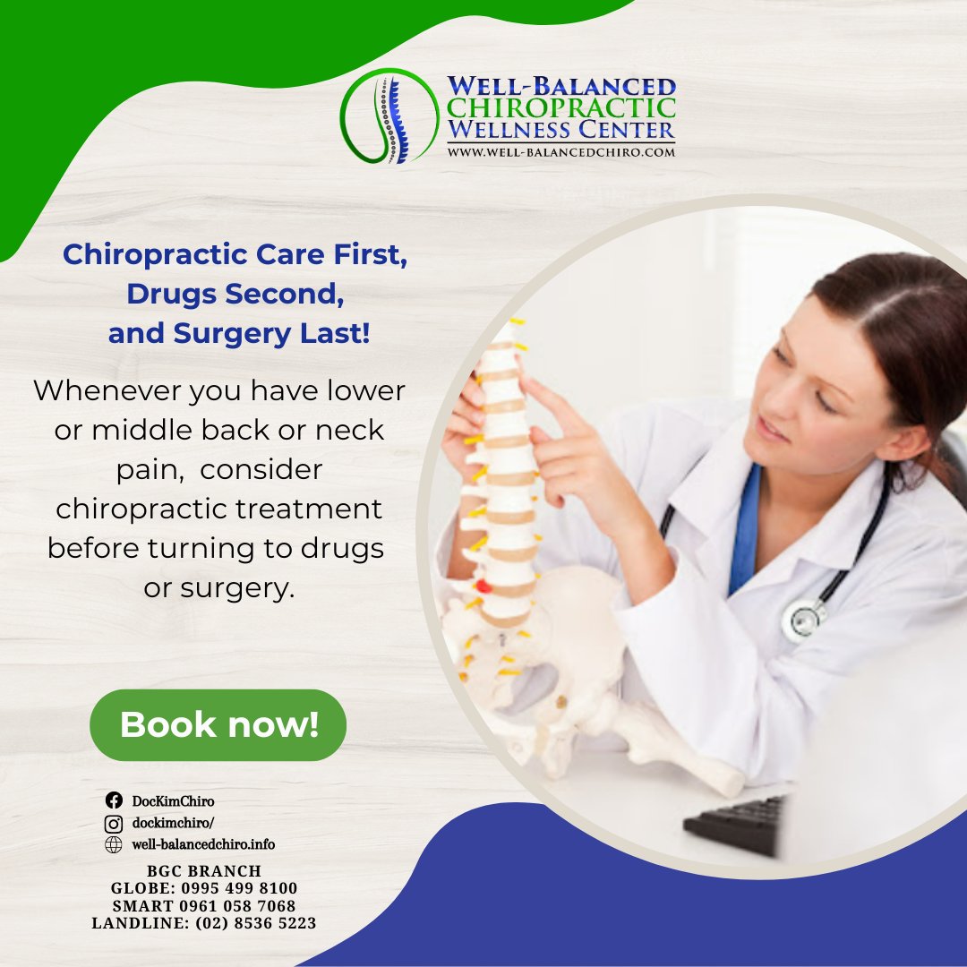 Ready to take charge of your health? Don't wait any longer. Reach out to us today to discover how chiropractic care can transform your life! #ChiropracticCare

Book an appointment!

Contact: Call/Text   
Globe 099 5499 8100  |  096 6266 3482
Smart 096 1058 7068