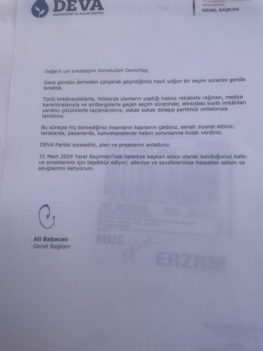 Genel Başkanıma teşekkür ediyorum