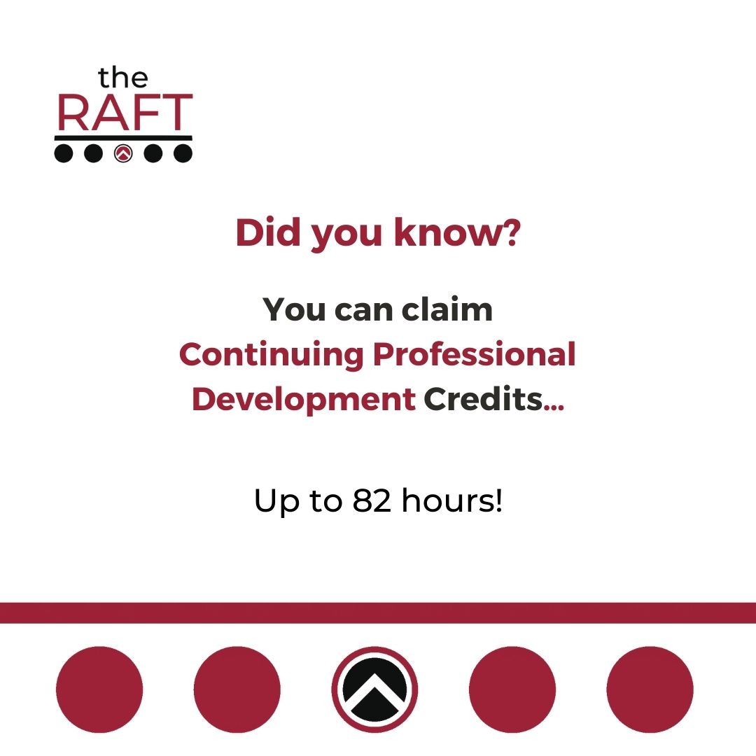 Did you know that The Raft sessions qualify for Continuing Professional Development credits? Login to Circle today to catch up or to access a certificate of attendance for webinars attended in 2024. Claim up to 82 hours. loom.ly/0Nei1r0