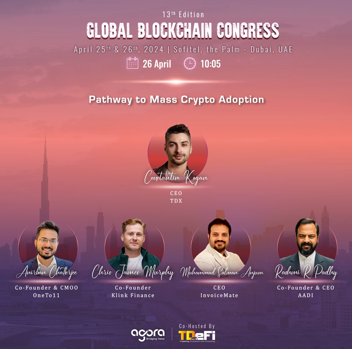 Pathway to Mass Crypto Adoption Join @constkogan, Anirban Chatterjee, @ChrisjamesIRL, @TheFeelogical, and @rashmiranjan at the 13th GBC for an exciting panel discussion on mass cyrpto adoption. Register here: bit.ly/13th-GBC #blockchain #dubai
