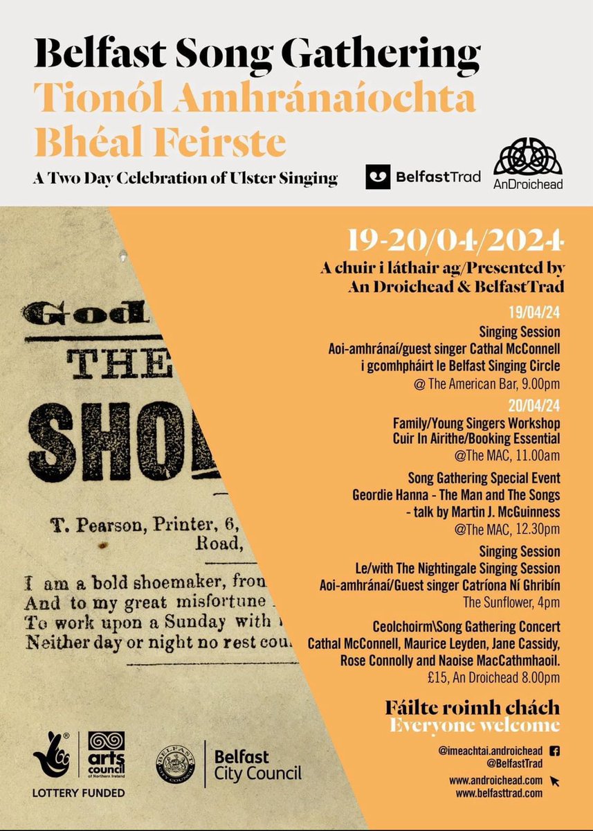 Dónal O'Connor (@doconnormusic) on Twitter photo One singer, one song!
Belfast song gathering this weekend.
belfasttrad.com/events-calenda… One singer, one song!
Belfast song gathering this weekend.
belfasttrad.com/events-calenda…
