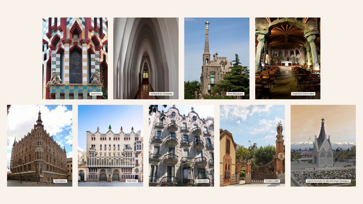 FoundationGaudi's tweet photo. 🏛️ Celebrating International Day for Monuments and Sites! Explore the lesser-known architectural gems of Antoni Gaudí, from Casa Vicens to Colegio de las Teresianas. Gaudí's creations are timeless treasures!

#MonumentsDay #GaudíWorldFoundation 🌟 https://t.co/vQZ2XbPn3P