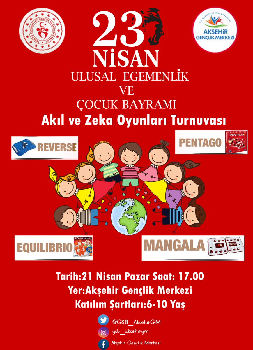 GSB_AksehirGM's tweet photo. #23NisanUlusalEgemenlikveÇocukBayramı kapsamında gençlik merkezimizde turnuvamız var çocuklar 🤗
6-10 yaş grubu tüm çocuklarımız yalnızca 1 oyunda yarışmak kaidesiyle gençlik merkezimize gelip kayıt yaptırabilirler 🥳
#akılvezekaoyunları
#mangala
#equilibrio
#pentago
#reverse https://t.co/8g3XKWyDVc