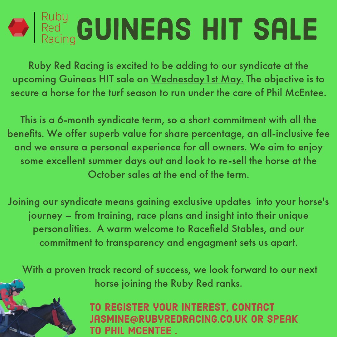 It’s just under 2 weeks until the Tattersalls Guineas HIT sale, and we’re excited to be adding a new horse for the turf season. An opportunity to join us at the sales and experience the thrill of the bidding process, followed by summer race days ❤️ 💚