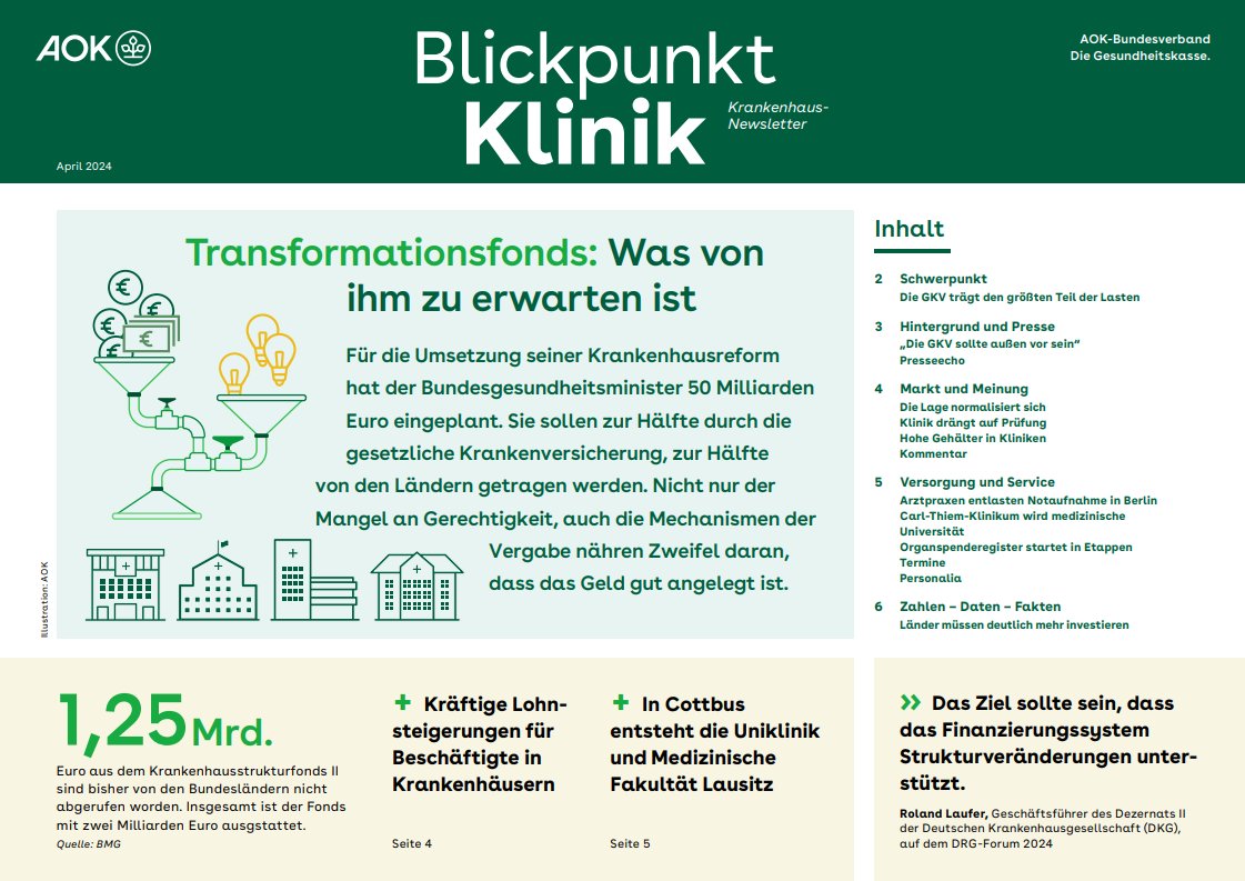 Der #Transformationsfonds zur Modernisierung der #Krankenhaus-Landschaft soll zur Hälfte mit dem Geld der #GKV-Beitragszahlenden finanziert werden. Der umstrittene Plan steht im Fokus unseres aktuellen Newsletters 'Blickpunkt #Klinik'. Download & Abo unter blickpunkt-klinik.de