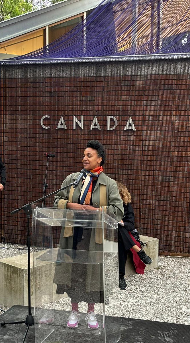 The #CanadaPavilion is officially open! This 🇨🇦 is represented by #KapwaniKiwanga. Her work makes us reflect on our history, power asymmetries, gender and racism. We are all a bit 'Foreigners Everywhere'. Happy Biennale everyone! #BiennaleArte2024