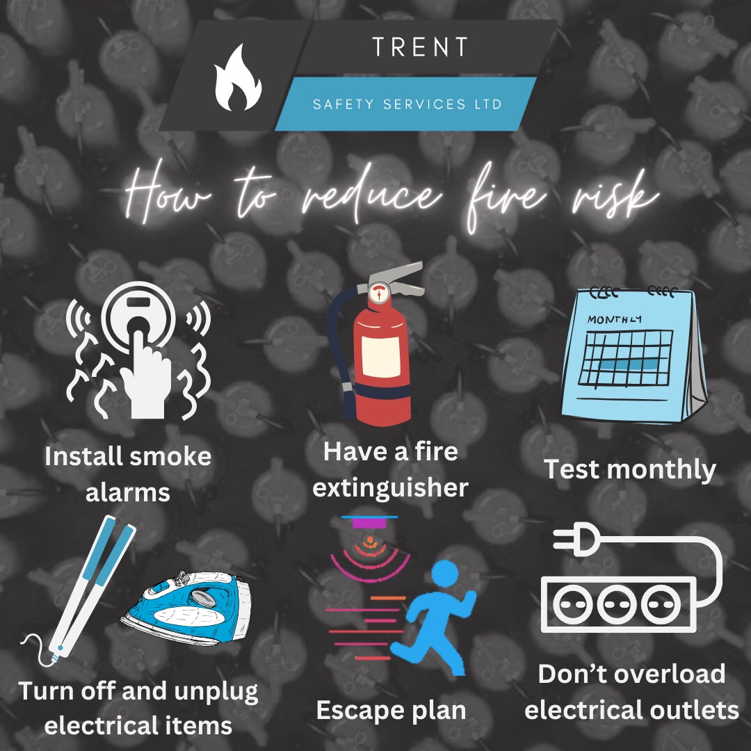 Tips on how to reduce the risk of fire
🔥🚨🧯🔌⚡️ 
#trentsafety #firesafety #reducerisk #fireextinguisher #tips #eastmids #nottingham