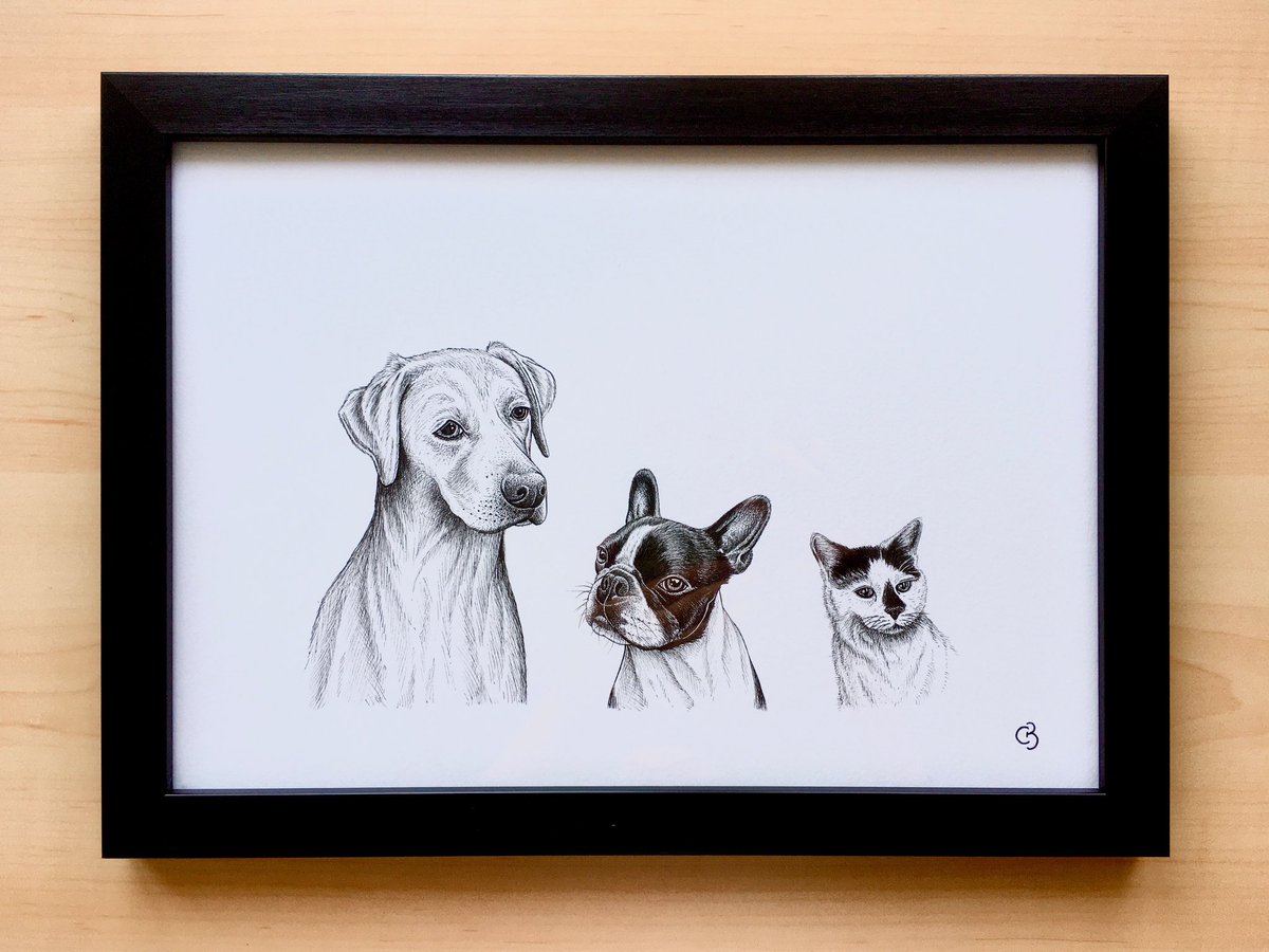 Furry family portraits #NationalPetMonth 🐶🐱

£150 for an A4 framed hand-drawn portrait, inc UK postage ✍🏼 

#dog #cat #giftideas #creativegifts #personal #portrait #pets #custom #familyportrait #penandink #handdrawn #oneofakind #unique #highstridesoc #localartist #birmingham