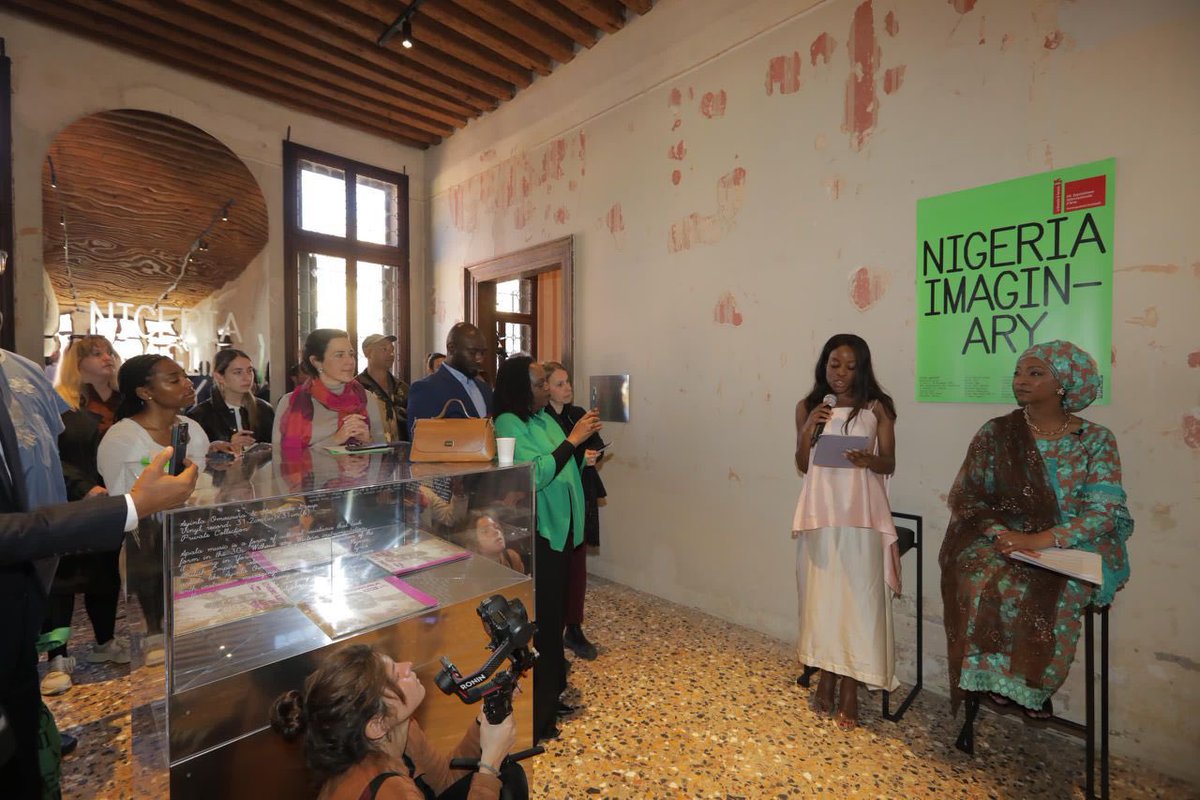 scarfizal's tweet photo. Yesterday, Hon. Minister Bar @hanneymusawa graced the 60th Venice Biennale in Vince, Italy with her presence, representing the Ministry of @FMACCE_Nigeria . 
#NIGERIAPAVILIONATVENICEBIENNALE https://t.co/7aaSUq6zBl