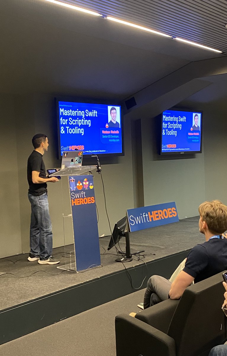 swiftheroes_it's tweet image. After a cup of coffee, let's start again with @natanrolnik : "Mastering Swift for Scripting & Tooling"