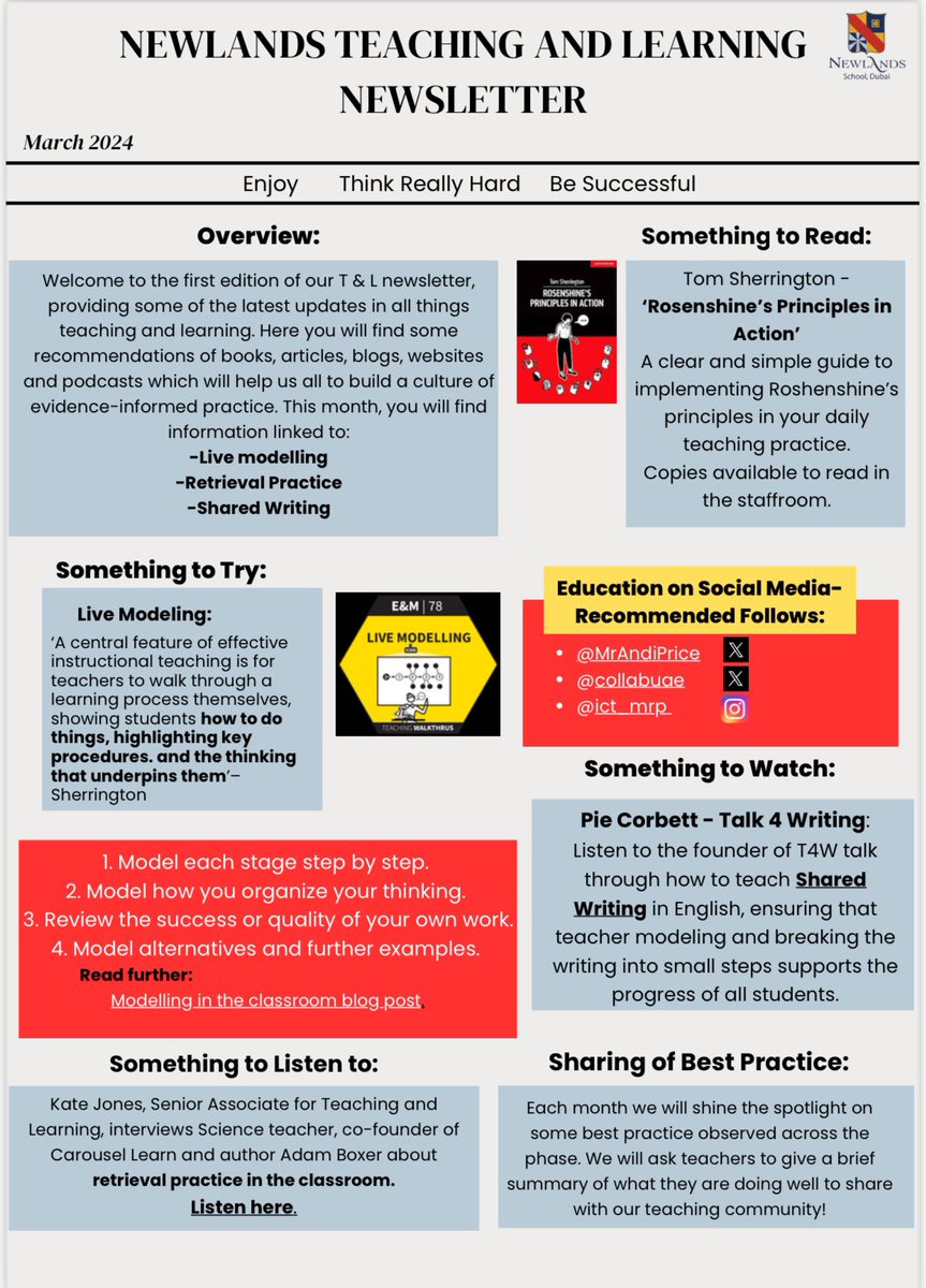 Great work from @MrScottDXB who is publishing our monthly Teaching and Learning newsletter at @newlands_dubai 

#TeachingandLearning 
#CollabUAE