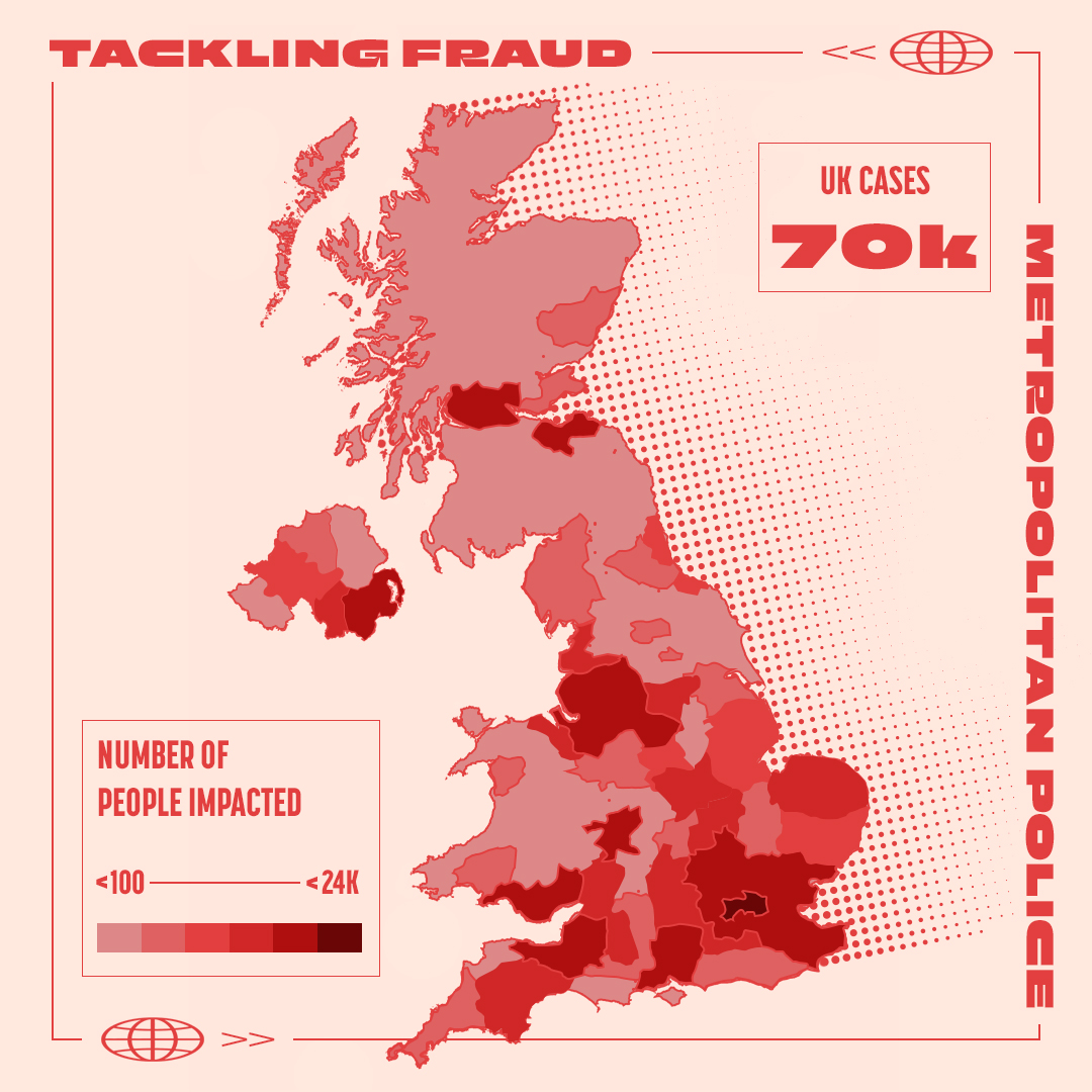 The impact of LabHost's activities can be felt nationwide. It is estimated that just under 70k people in the UK have been targeted by fraudsters using LabHost. After infiltrating the criminal website, our officers have taken steps to protect victims' assets and target those