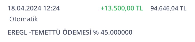 #EREGL temettüler hesaba geçti #Froto Dan gelen temettülerle birlikte 87 adet #Froto alındı. Beni bitirdin Ereğli ama satmıcamda almıcamda 😅