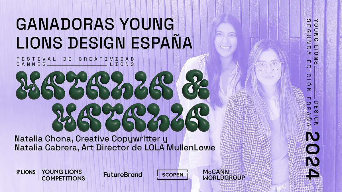 📢¡La 2º edición de los Young Lions Design ya tienen ganadoras! 

🙌Enhorabuena Natalia Chona y Natalia Cabrera por este éxito, y ahora... a defender a España en <a href="/Cannes_Lions/">LIONS | The Home of Creativity</a> 2024!💪

#YoungLionsDesign <a href="/FutureBrandMAD/">FutureBrand Madrid</a> <a href="/SCOPEN_es/">SCOPEN</a>