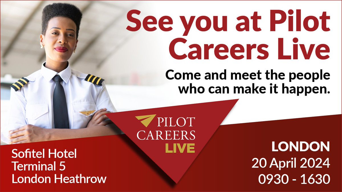 📣 @pilotcareerlive is this weekend! The show takes place on Saturday 20 April, at the Sofitel Hotel, T5 Heathrow Airport. If you are attending the event, stop by our stand to say hi. Find out more about Pilot Careers Live and how to buy a ticket ➡️ pilotcareernews.com/live/london-20…