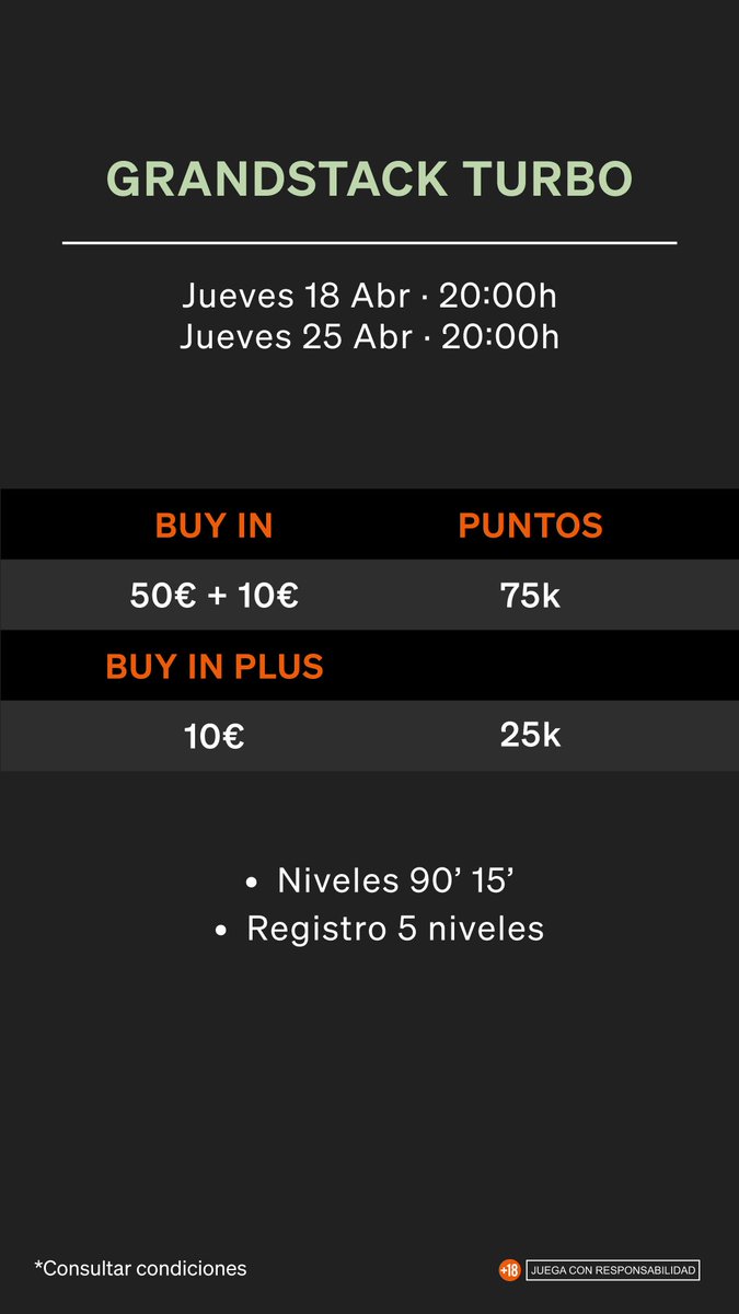 pokercvigo's tweet photo. Empezamos la semana con este Grandstack Turbo en @CasinoVigo 📍

Nos vemos a las 20:00h ⏰ https://t.co/U3mNvqk0Nc