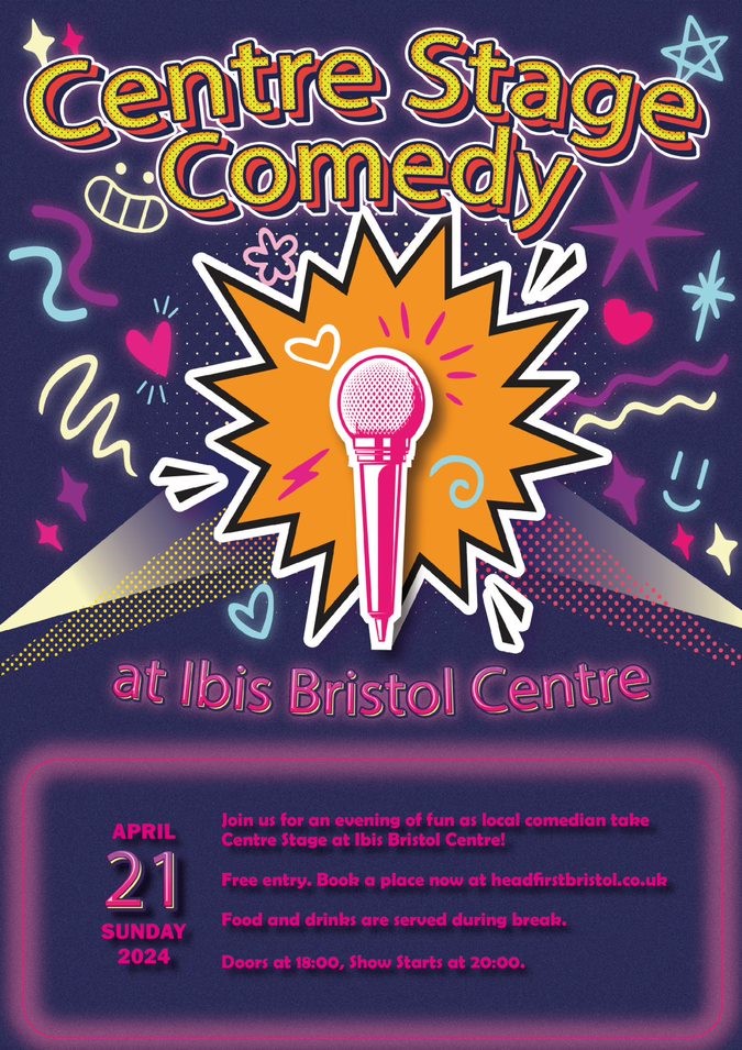 Join Ibis Bristol Centre this Sunday for an evening of fun as local comedians take centre stage!💙 🎟️Entry is free but booking is recommended at headfirstbristol.co.uk Doors open at 6pm, with the show starting at 8pm #bristolcomedy #supporting #lovebristol