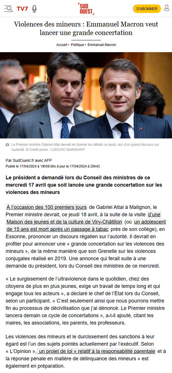 #GrandeSynthe #VitrySurSeine #ViryChatillon #Macron veut une '#GrandeConcertation #GrandDebat #Grenelle' pour comprendre avec #Attal, sur l'Oisiveté et les violences des mineurs dont voici le Plan👇👇en exclusivité.