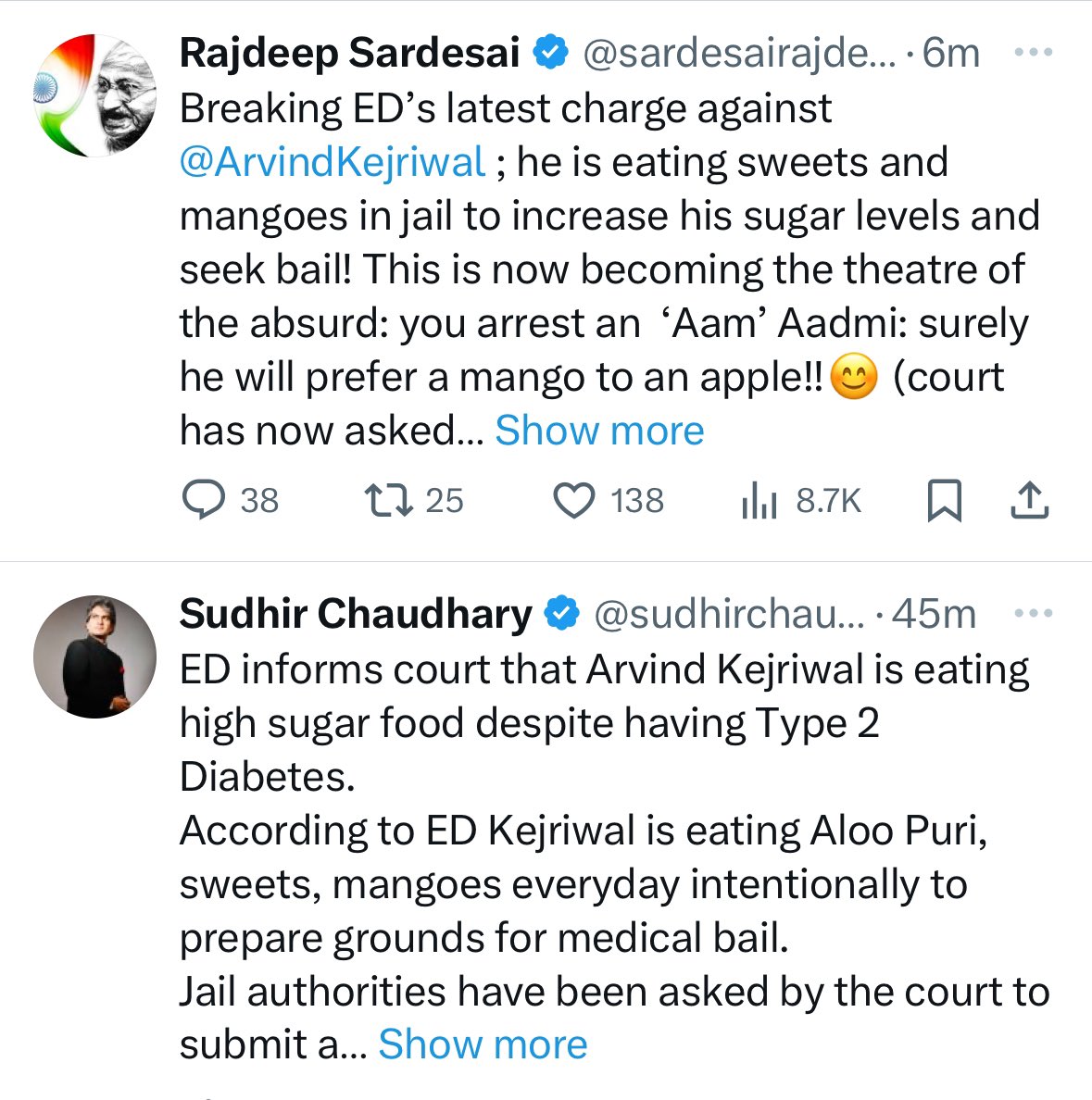 Two versions of the same story by poles apart journalists <a href="/sardesairajdeep/">Rajdeep Sardesai</a> <a href="/sudhirchaudhary/">Sudhir Chaudhary</a> and see a stark difference in the tone of the tweet… one spins the story and other informs the story as is… Then liberal calls one a #Neutral while other #GodiMedia #justasking