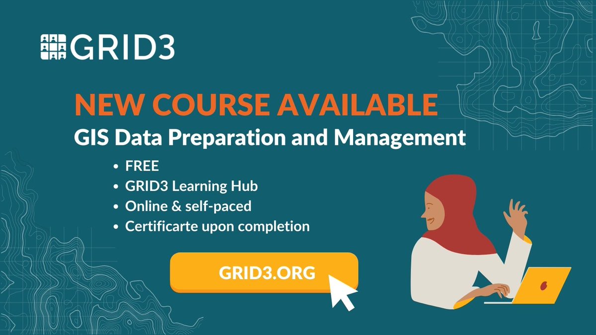 📢Enrollment has opened for our new #GIS #Data Preparation and Management course! 💲Cost: FREE 🖥️Where: Online 🎓GRID3 Certification: Upon completion 👉Register: bit.ly/3TNpykZ Check out our other courses on the #GRID3DataHub!