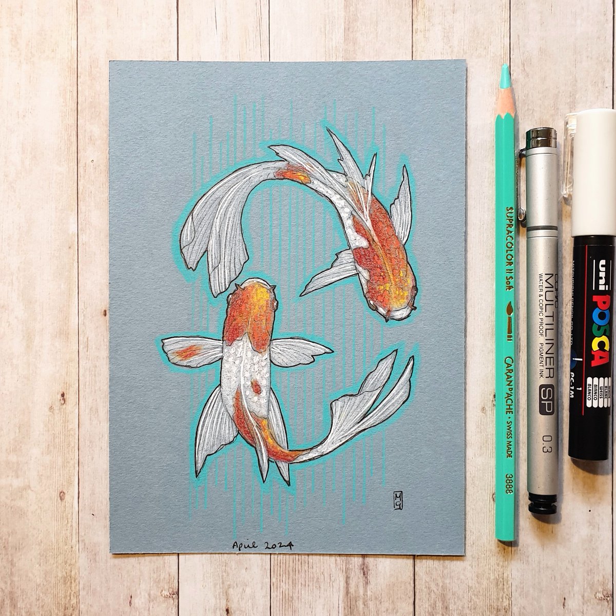 Koi fish are a colourful, ornamental versions of the common carp. My drawing is available here... theweeowlart.etsy.com/listing/169451… #OriginalArt #drawing #PenAndInk #ColourPencil #artwork #art #TraditionalArt #Fish #Koi