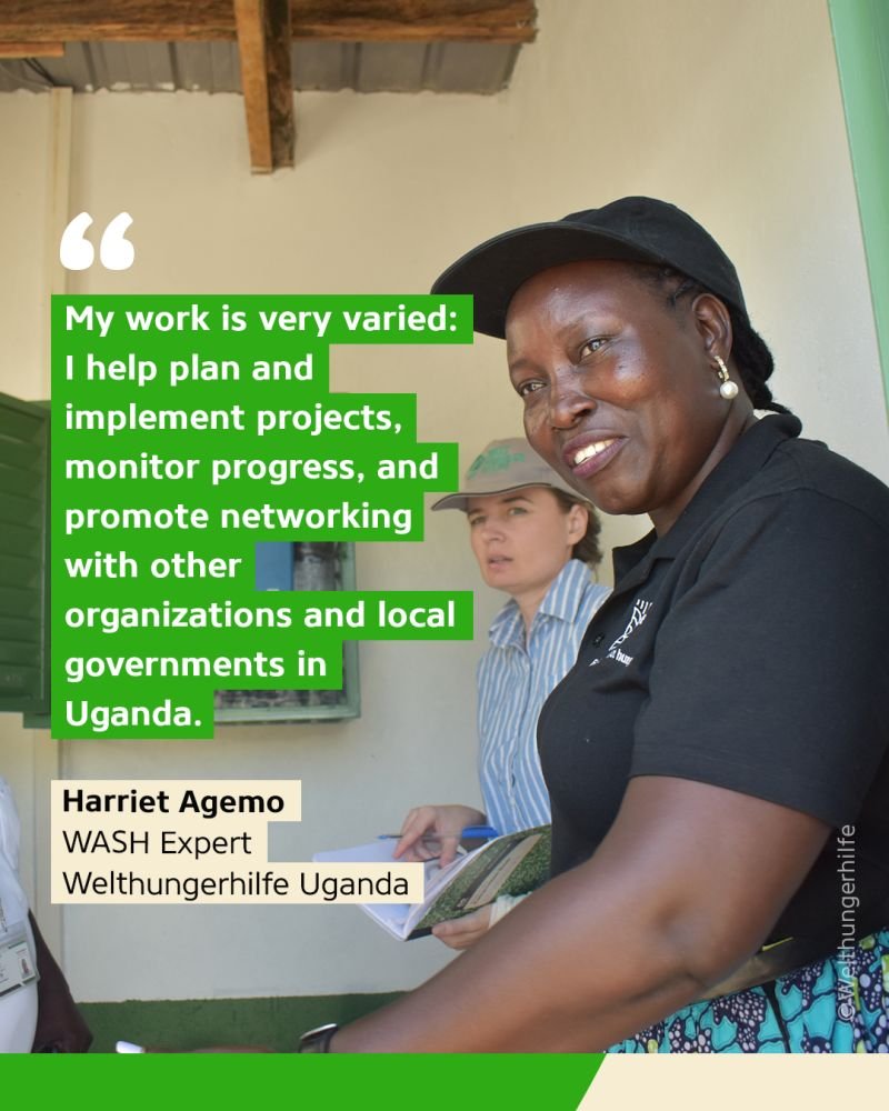 'I remember how the women in my family often went to the water point at 8:00am and didn't come back with the water until 7:00pm. Today, as a water, sanitation and hygiene expert in Uganda, Harriet works to ensure that people, especially in the villages, have access to clean water