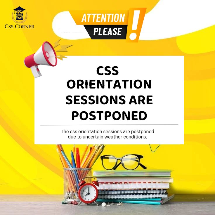 CSSCorner's tweet image. Important Announcement 📢
The CSS orientation sessions at Markaz e Islami Campus today (18/04) and Frere Hall Campus tomorrow (19/04) are postponed due to the uncertain weather conditions in various areas of Karachi.
#csscorner #css #orientation #session #new #batch #postponed