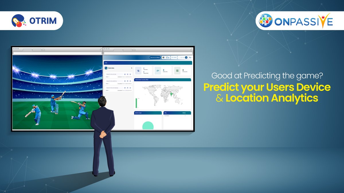 ONPASSIVE's tweet image. Predict user devices and locations with OTRIM. It provides insights that help you understand your audience's behavior.

Register here: onpassive.com

#ONPASSIVE #OTRIM #cricketteam #TheFutureOfInternet #cricketfever #cricketfans #ipl #linkshortener #linktrim #Analytics