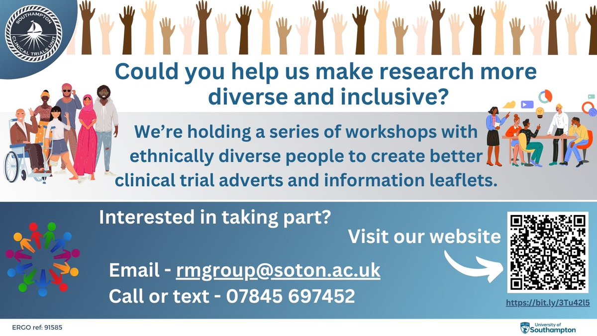 We’re also talking to people about our new project to improve #diversity in #ClinicalTrials. If you are from an ethnic minority background and are interested in taking part in our workshops, or can connect us to members of your community, please get in touch and have a chat!