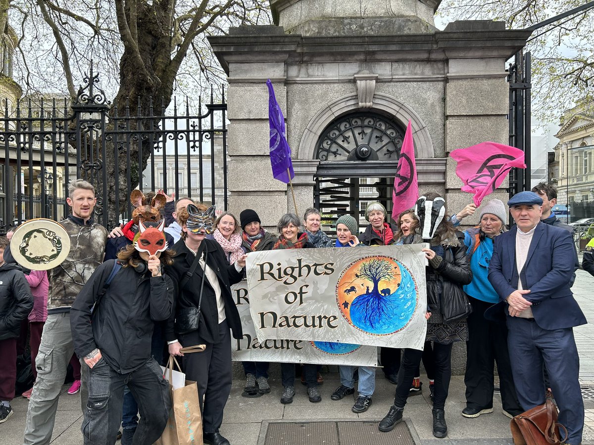 Rights of Nature advocates gather at Leinster House ahead of debate on the report of Joint Committee. The Committee report includes support for Citizens Assembly call for Rights of Nature referendum @rightsofnature