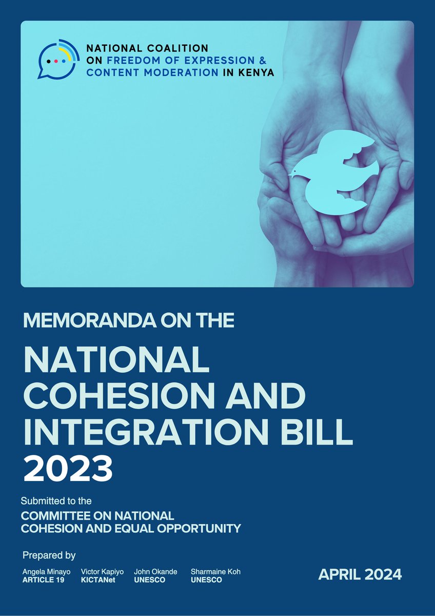 The @NAssemblyKE invited public participation in shaping the National Cohesion and Integration Bill, 2023. In response, the National Coalition on Freedom of Expression and Content Moderation in Kenya (@FECoMo_Kenya) submitted a detailed memoranda. This memoranda, available here: