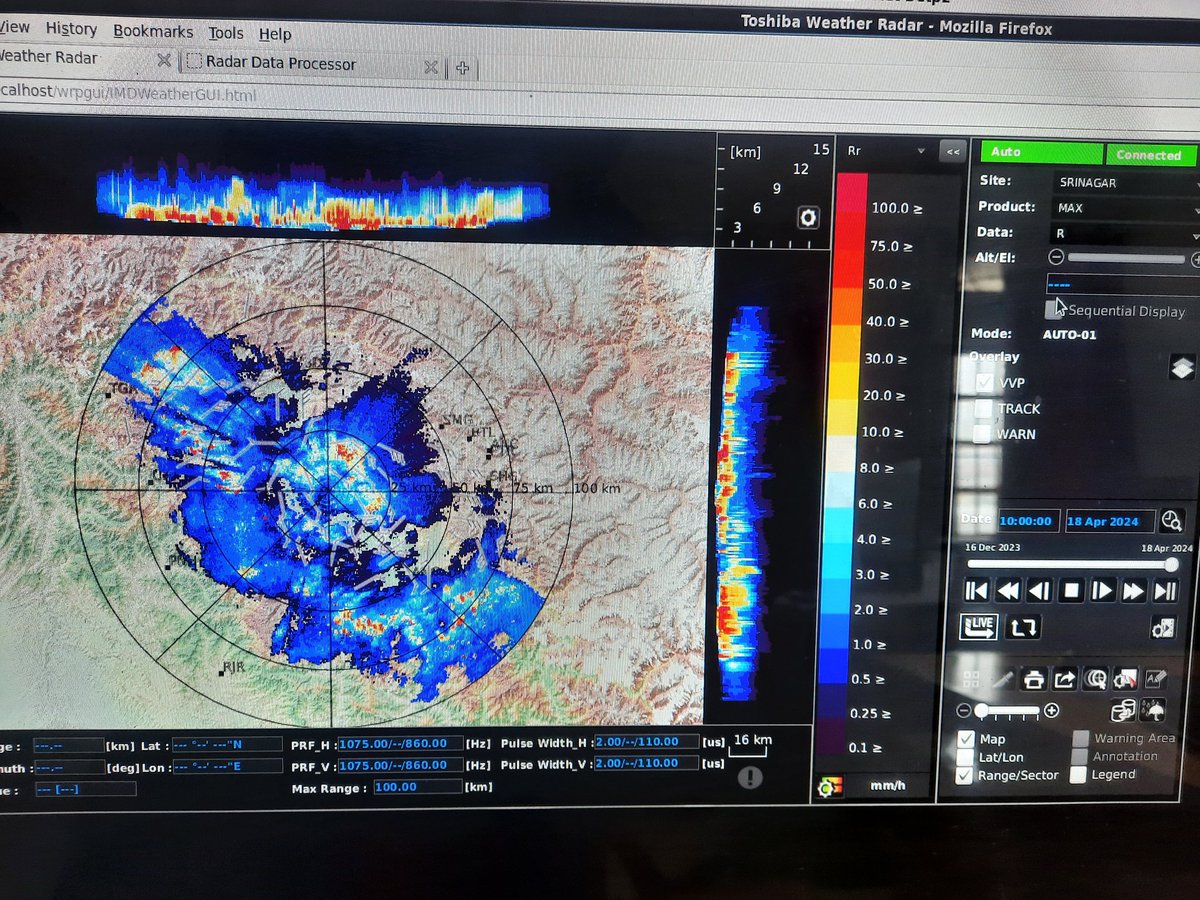 Nowcast Dated 18.04.24 @ 1530 hrs: Forecast Light to moderate Rain (Light snow over higher reaches) at most places of KMR & few places of JMU Div during next 3 hours. ● Moderate intensity showers over, North & Northwestern parts,South Kashmir, Ganderbal and adjoining areas.